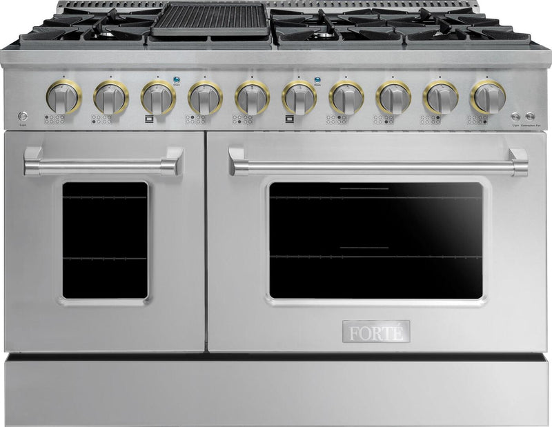 Forte 48" Freestanding All Gas Range - 8 Sealed Italian Made Burners, 5.53 cu. ft. Oven & Griddle - in Stainless Steel With Stainless Steel Knob (FGR488BSS12) Ranges Forte Brass 