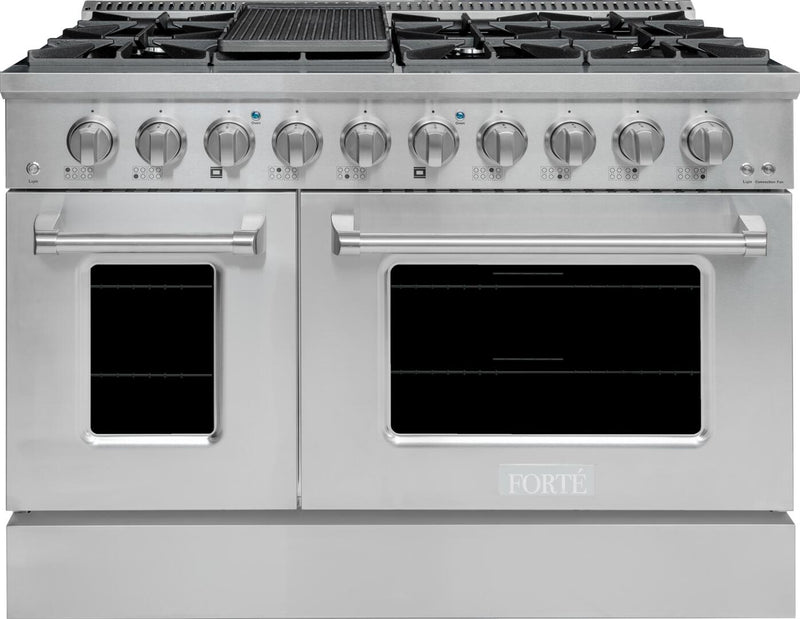 Forte 48" Freestanding All Gas Range - 8 Sealed Italian Made Burners, 5.53 cu. ft. Oven & Griddle - in Stainless Steel With Stainless Steel Knob (FGR488BSS12) Ranges Forte Stainless Steel 