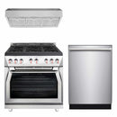 Forza 3-Piece Appliance Package - 36" Gas Range, Premium Range Hood, & 24" Dishwasher in Stainless Steel Appliance Package Forza 11" Tall 
