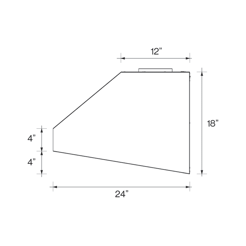 Pro-style range hood dimensions: 24 in wide, 18 in high, 12 in deep
