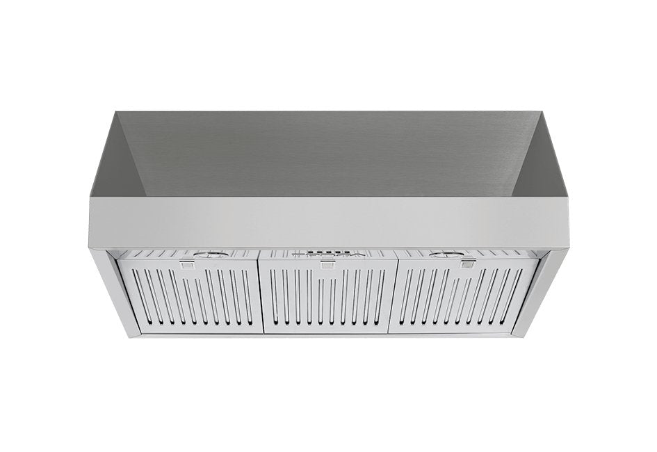 36-inch pro-style range hood with front vent grille, stainless steel