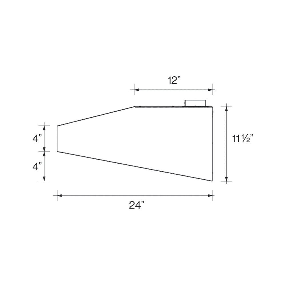 Under-cabinet range hood dimensions: 24 in W, 12 in D, 11.5 in H