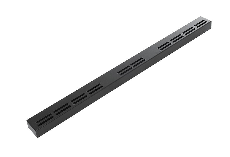 Forza 48-inch island trim, dark gray vented metal strip with rectangular slots