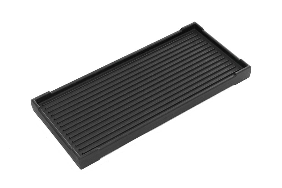 Forza grill griddle plate with ridged rectangular cooking surface, dark