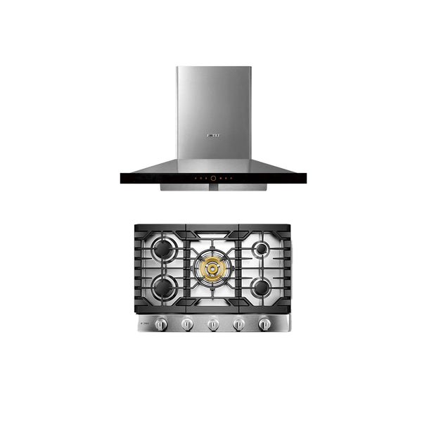 Fotile 2-Piece Appliance Package - Wall Mount Range Hood & 30" Natural Gas Cooktop in Stainless Steel Appliance Package Fotile EMS9018 