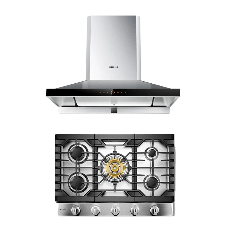 Fotile 2-Piece Appliance Package - Wall Mount Range Hood & 30" Natural Gas Cooktop in Stainless Steel Appliance Package Fotile EMS9026 