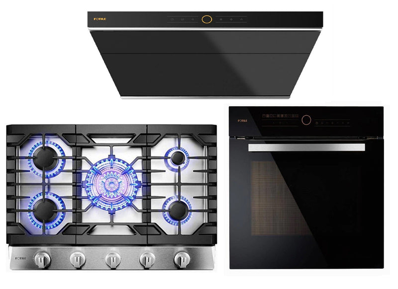 Fotile 3-Piece Appliance Package - 30" 850 CFM Under Cabinet Range Hood, 30" Natural Gas Cooktop in Stainless Steel & Built-in Wall Oven Appliance Package Fotile KSG7003A 