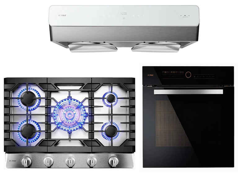 Fotile 3-Piece Appliance Package - 30" 850 CFM Under Cabinet Range Hood, 30" Natural Gas Cooktop in Stainless Steel & Built-in Wall Oven Appliance Package Fotile KSG7003A 