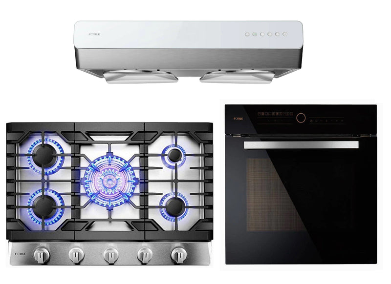 Fotile 3-Piece Appliance Package - 30" 850 CFM Under Cabinet Range Hood, 30" Natural Gas Cooktop in Stainless Steel & Built-in Wall Oven Appliance Package Fotile KSG7003A 