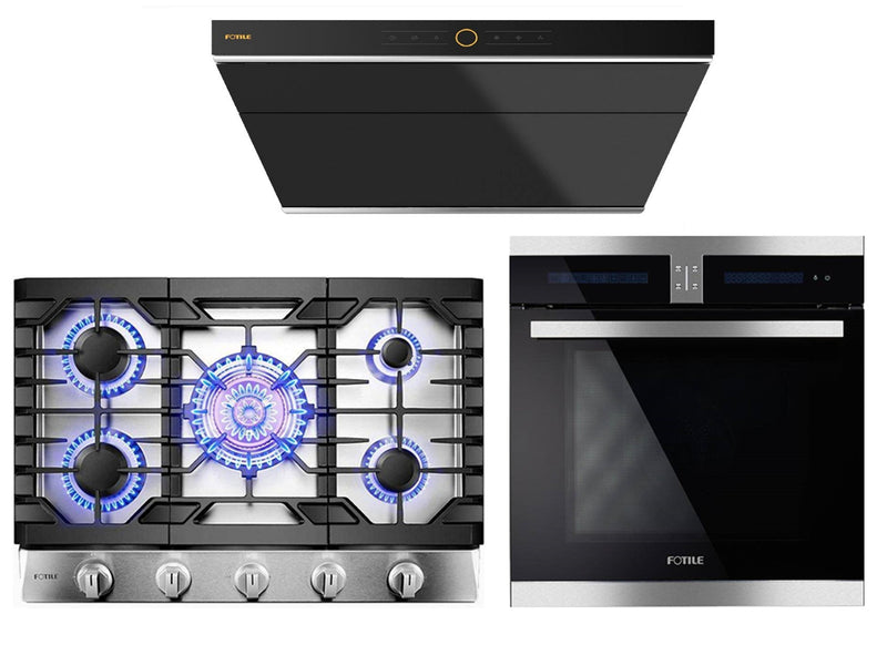 Fotile 3-Piece Appliance Package - 30" 850 CFM Under Cabinet Range Hood, 30" Natural Gas Cooktop in Stainless Steel & Built-in Wall Oven Appliance Package Fotile KSS7002A 