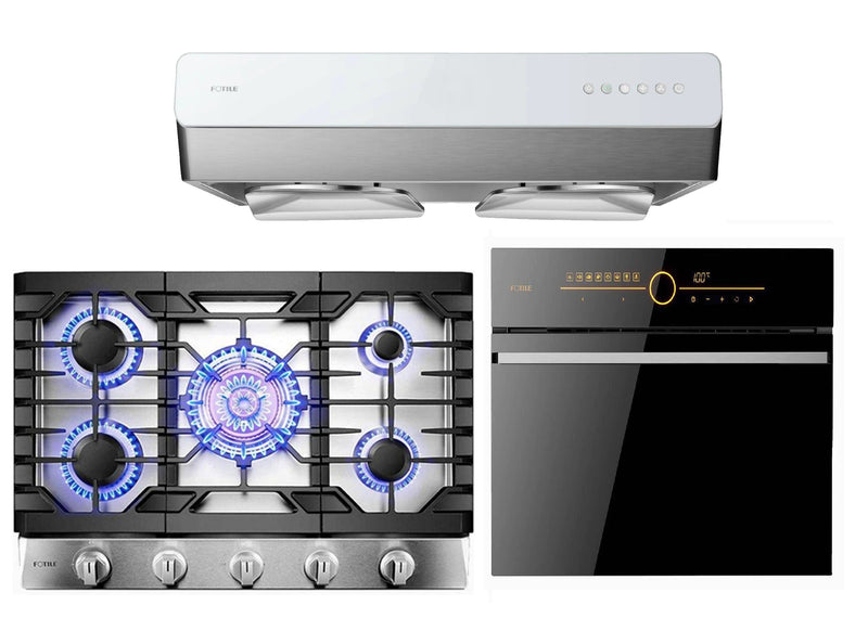 Fotile 3-Piece Appliance Package - 30" 850 CFM Under Cabinet Range Hood, 30" Natural Gas Cooktop in Stainless Steel & Built-in Wall Oven Appliance Package Fotile SCD42-C2T 