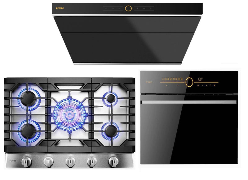 Fotile 3-Piece Appliance Package - 30" 850 CFM Under Cabinet Range Hood, 30" Natural Gas Cooktop in Stainless Steel & Built-in Wall Oven Appliance Package Fotile SCD42-C2T 