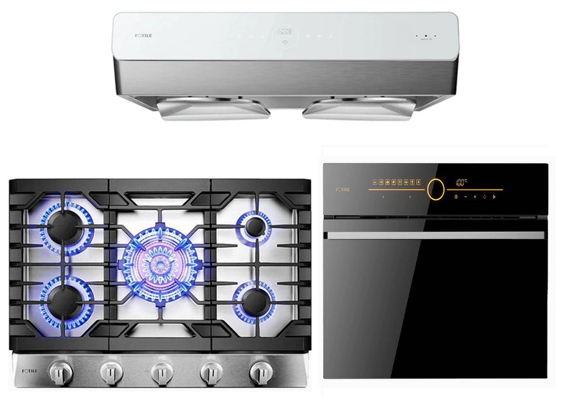 Fotile 3-Piece Appliance Package - 30" 850 CFM Under Cabinet Range Hood, 30" Natural Gas Cooktop in Stainless Steel & Built-in Wall Oven Appliance Package Fotile SCD42-C2T 