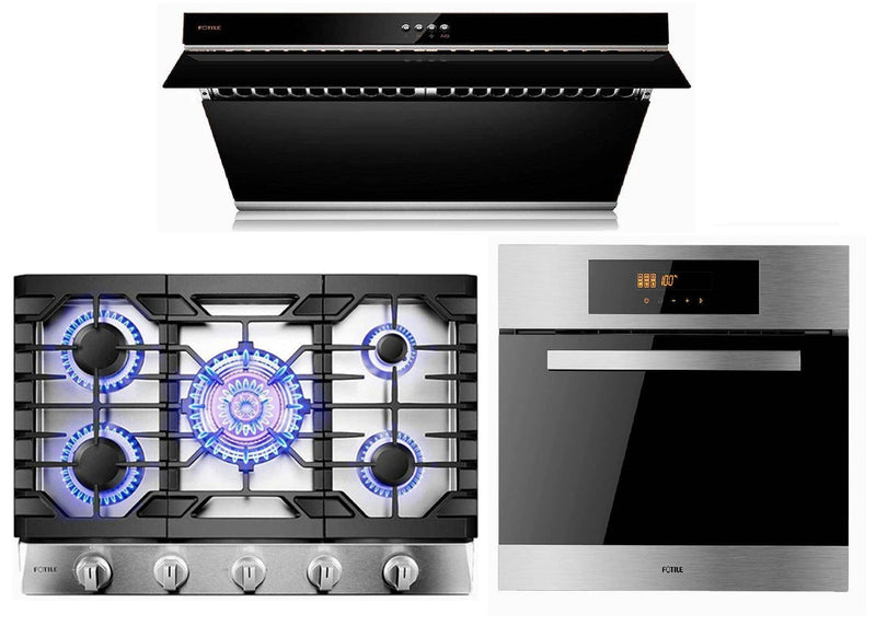 Fotile 3-Piece Appliance Package - 30" 850 CFM Under Cabinet Range Hood in Onyx Black Tempered Glass, 30" Natural Gas Cooktop in Stainless Steel & Built-in Wall Oven Appliance Package Fotile SCD42-F1 