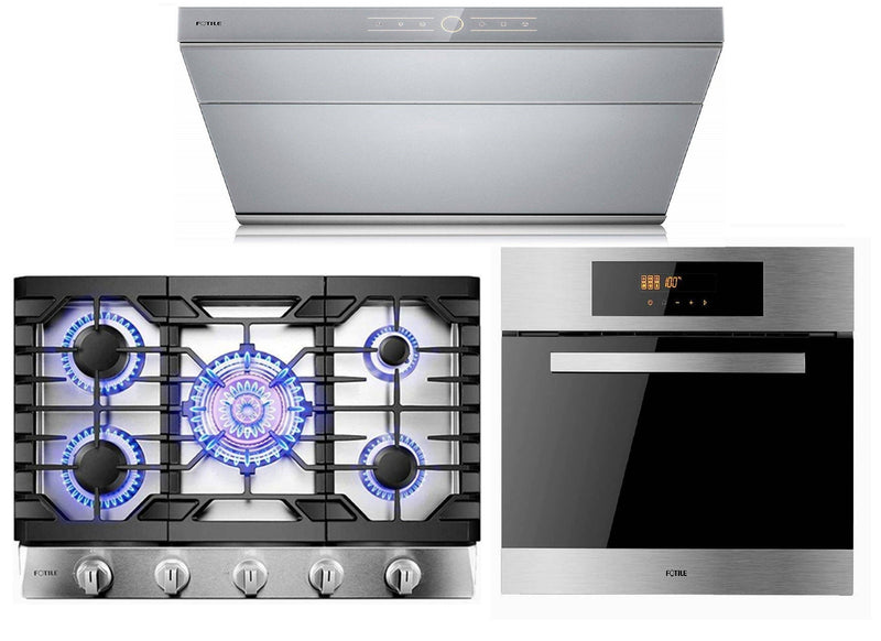 Fotile 3-Piece Appliance Package - 30" 850 CFM Under Cabinet Range Hood in Silver Grey Tempered Glass, 30" Natural Gas Cooktop in Stainless Steel & Built-in Wall Oven Appliance Package Fotile SCD42-F1 
