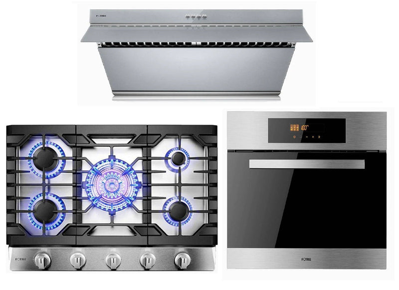 Fotile 3-Piece Appliance Package - 30" 850 CFM Under Cabinet Range Hood in Silver Grey Tempered Glass, 30" Natural Gas Cooktop in Stainless Steel & Built-in Wall Oven Appliance Package Fotile SCD42-F1 