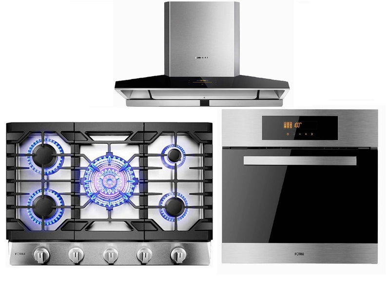 Fotile 3-Piece Appliance Package - 36" 1100 CFM Wall Mount Range Hood in Stainless Steel, 30" Natural Gas Cooktop in Stainless Steel & Built-in Wall Oven Appliance Package Fotile SCD42-F1 