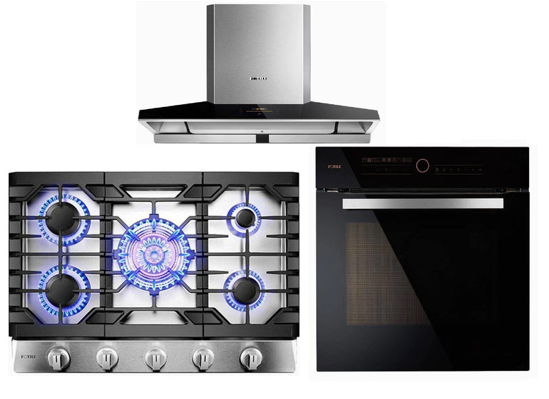 Fotile 3-Piece Appliance Package - 36" 1100 CFM Wall Mount Range Hood in Stainless Steel, 30" Natural Gas Cooktop in Stainless Steel & Built-in Wall Oven Appliance Package Fotile KSG7003A 