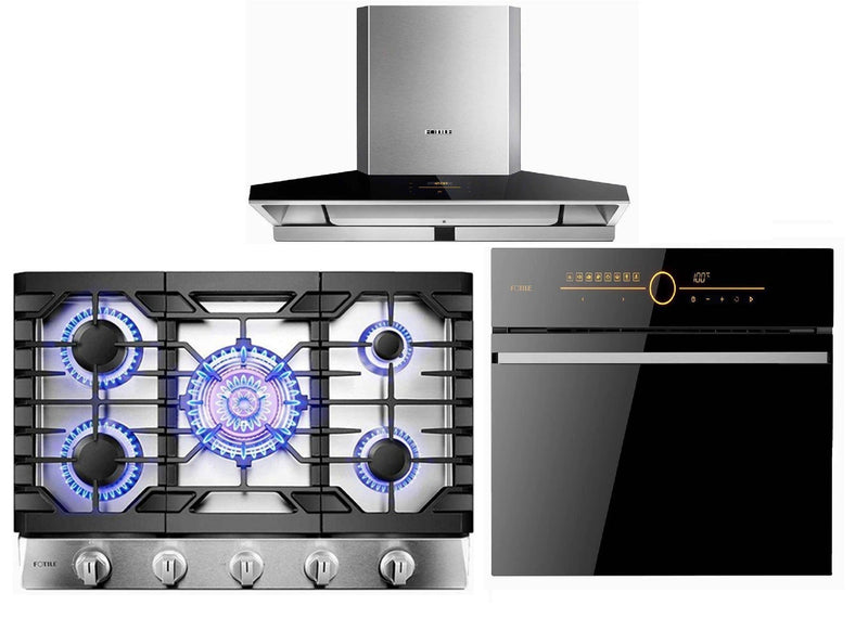 Fotile 3-Piece Appliance Package - 36" 1100 CFM Wall Mount Range Hood in Stainless Steel, 30" Natural Gas Cooktop in Stainless Steel & Built-in Wall Oven Appliance Package Fotile SCD42-C2T 