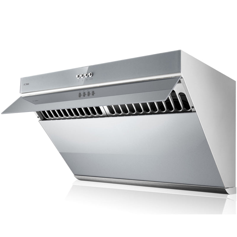 Fotile Slant Vent Series 30-inch 850 CFM Under Cabinet or Wall Mount Range Hood with 2 LED lights, and Push Buttons in Silver Grey Tempered Glass (JQG7502.G) Range Hoods Fotile 