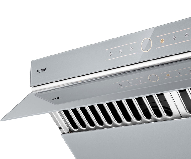 Fotile Slant Vent Series 30-inch 850 CFM Under Cabinet or Wall Mount Range Hood with 2 LED lights, and Touchscreen in Silver Grey Tempered Glass (JQG7501.G) Range Hoods Fotile 