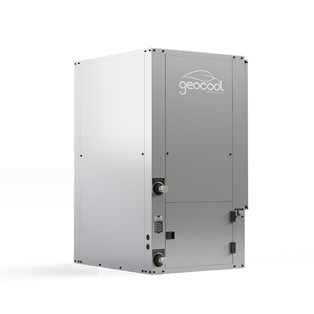 Vertical GeoCool heat pump unit with front service panel and controls