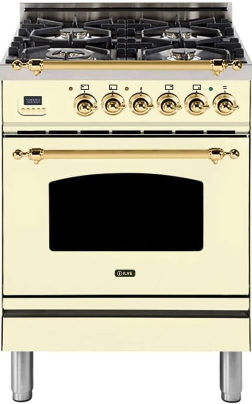 ILVE 24" Nostalgie - Dual Fuel Range with 4 Sealed Burners - 2.44 cu. ft. Oven - Brass Trim in Antique White (UPN60DMPA) Ranges ILVE 