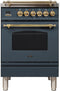 ILVE 24-Inch Nostalgie - Dual Fuel Range with 4 Sealed Burners - 2.44 cu. ft. Oven - Brass Trim in Blue Grey (UPN60DMPGU)