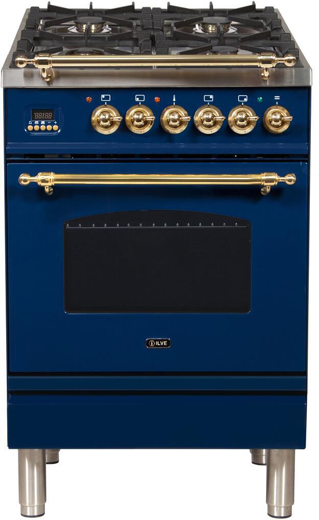 ILVE 24" Nostalgie - Dual Fuel Range with 4 Sealed Burners - 2.44 cu. ft. Oven - Brass Trim in Blue (UPN60DMPBL) Ranges ILVE 