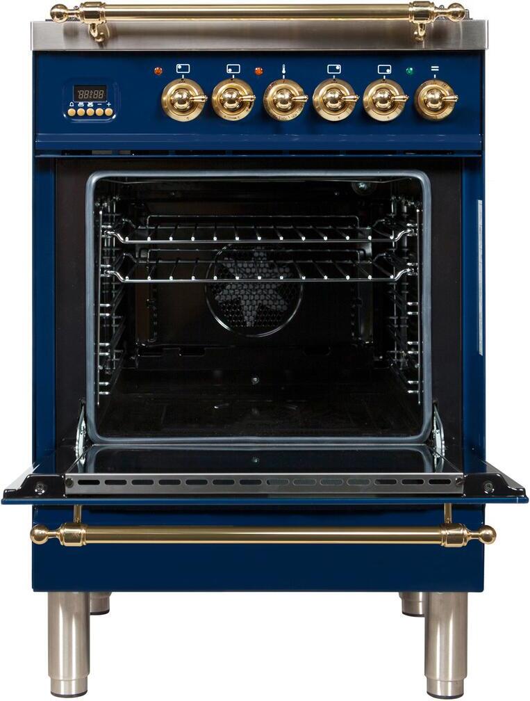 ILVE 24" Nostalgie - Dual Fuel Range with 4 Sealed Burners - 2.44 cu. ft. Oven - Brass Trim in Blue (UPN60DMPBL) Ranges ILVE 