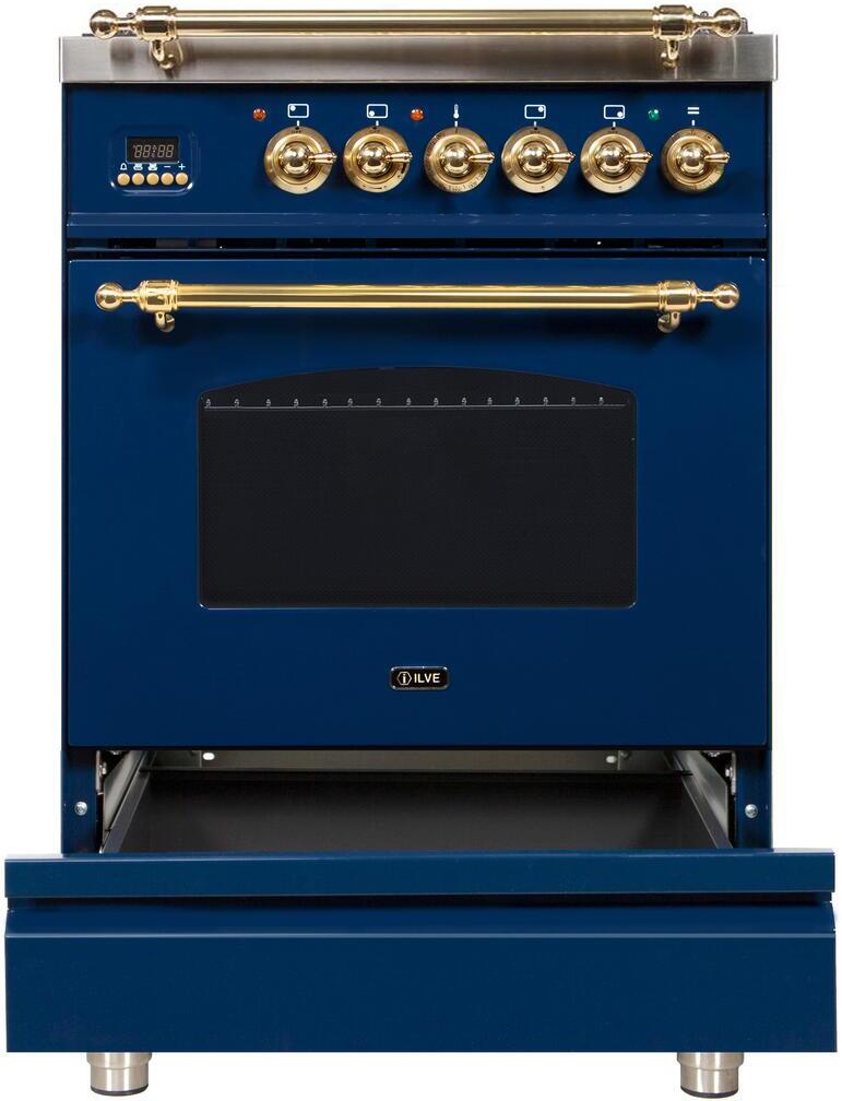 ILVE 24" Nostalgie - Dual Fuel Range with 4 Sealed Burners - 2.44 cu. ft. Oven - Brass Trim in Blue (UPN60DMPBL) Ranges ILVE 