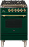 ILVE 24-Inch Nostalgie - Dual Fuel Range with 4 Sealed Burners - 2.44 cu. ft. Oven - Brass Trim in Emerald Green (UPN60DMPVS)