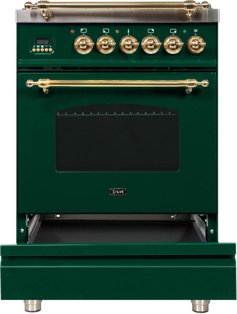 ILVE 24" Nostalgie - Dual Fuel Range with 4 Sealed Burners - 2.44 cu. ft. Oven - Brass Trim in Emerald Green (UPN60DMPVS) Ranges ILVE 