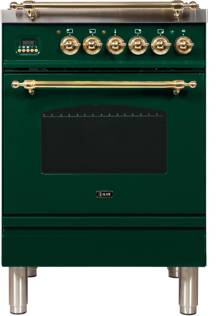 ILVE 24" Nostalgie - Dual Fuel Range with 4 Sealed Burners - 2.44 cu. ft. Oven - Brass Trim in Emerald Green (UPN60DMPVS) Ranges ILVE 