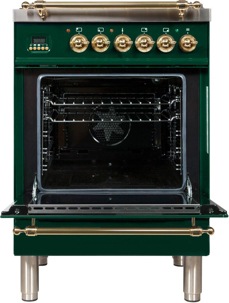 ILVE 24" Nostalgie - Dual Fuel Range with 4 Sealed Burners - 2.44 cu. ft. Oven - Brass Trim in Emerald Green (UPN60DMPVS) Ranges ILVE 