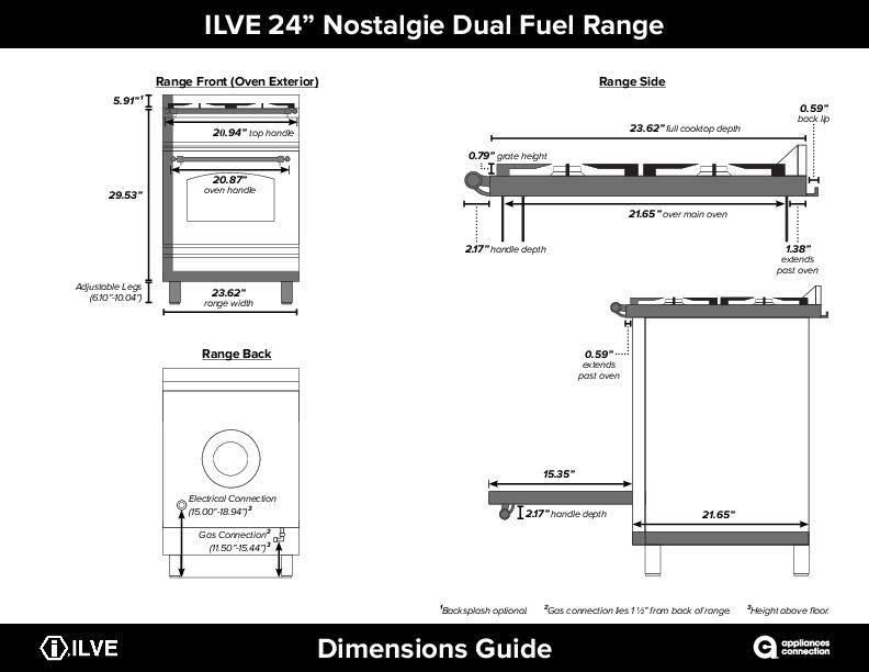 ILVE 24" Nostalgie - Dual Fuel Range with 4 Sealed Burners - 2.44 cu. ft. Oven - Brass Trim in Glossy Black (UPN60DMPN) Ranges ILVE 