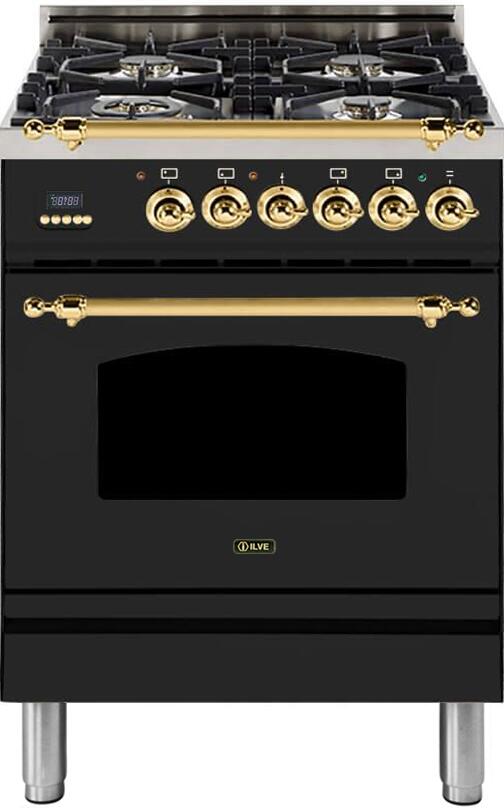 ILVE 24" Nostalgie - Dual Fuel Range with 4 Sealed Burners - 2.44 cu. ft. Oven - Brass Trim in Matte Graphite (UPN60DMPM) Ranges ILVE 