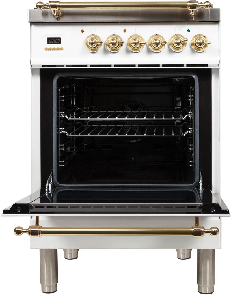 ILVE 24" Nostalgie - Dual Fuel Range with 4 Sealed Burners - 2.44 cu. ft. Oven - Brass Trim in White (UPN60DMPB) Ranges ILVE 