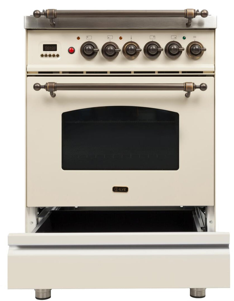 ILVE 24" Nostalgie - Dual Fuel Range with 4 Sealed Burners - 2.44 cu. ft. Oven - Bronze Trim in Antique White (UPN60DMPAY) Ranges ILVE 