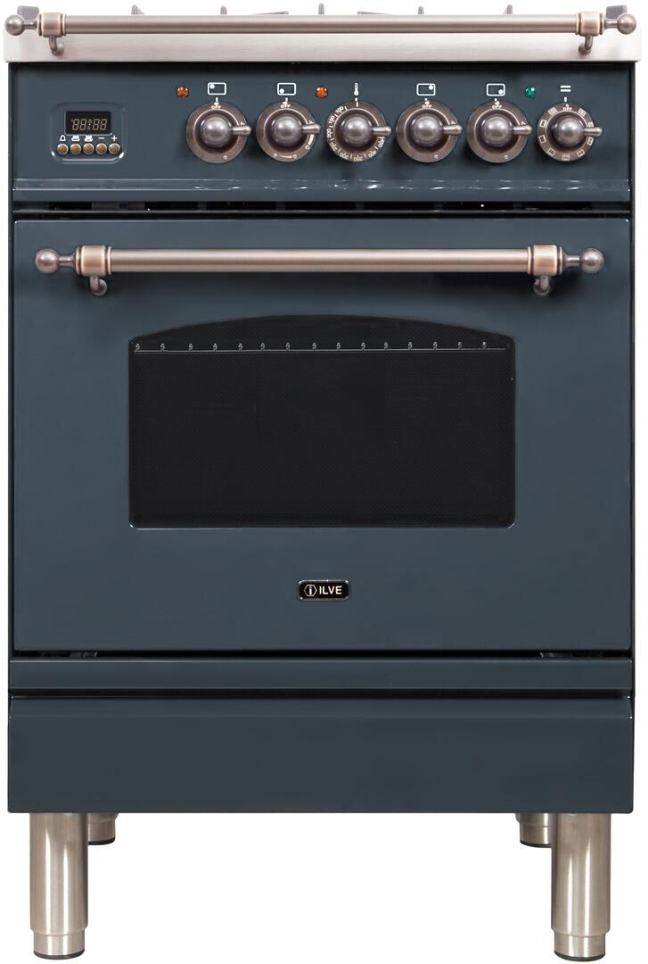 ILVE 24" Nostalgie - Dual Fuel Range with 4 Sealed Burners - 2.44 cu. ft. Oven - Bronze Trim in Blue Grey (UPN60DMPGUY) Ranges ILVE 