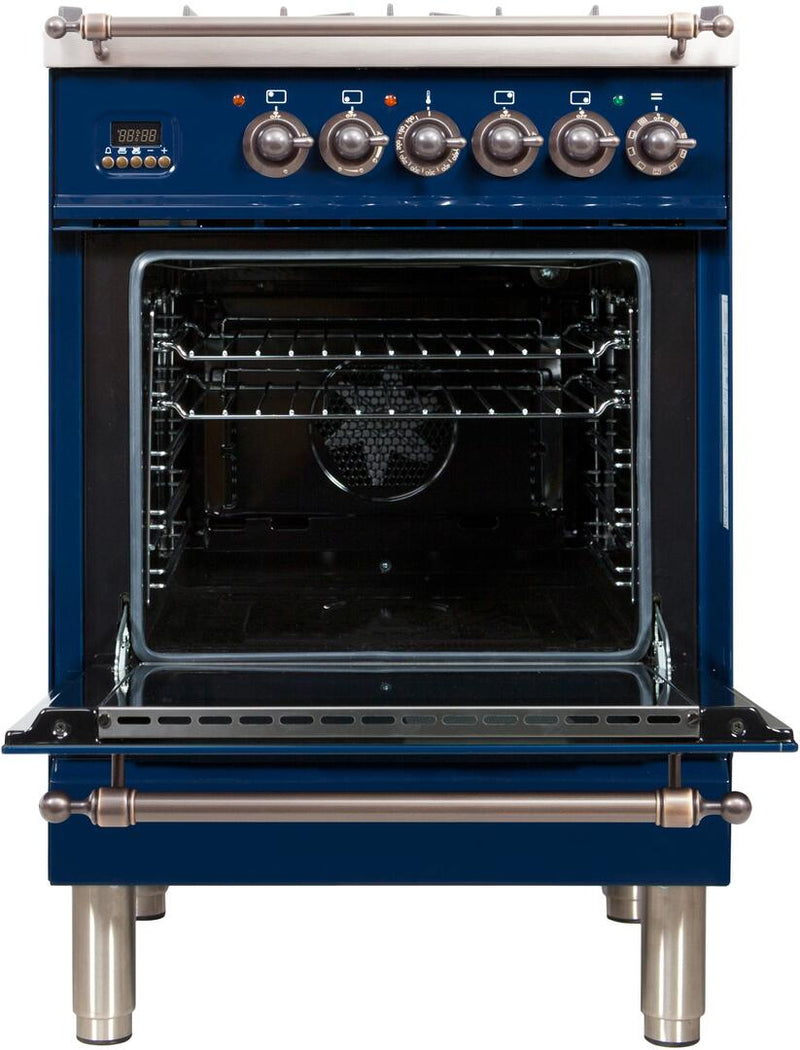 ILVE 24" Nostalgie - Dual Fuel Range with 4 Sealed Burners - 2.44 cu. ft. Oven - Bronze Trim in Blue (UPN60DMPBLY) Ranges ILVE 
