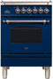 ILVE 24-Inch Nostalgie - Dual Fuel Range with 4 Sealed Burners - 2.44 cu. ft. Oven - Bronze Trim in Blue (UPN60DMPBLY)
