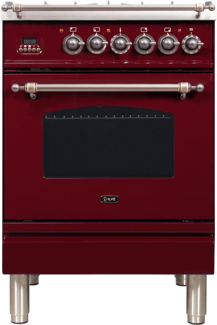 ILVE 24" Nostalgie - Dual Fuel Range with 4 Sealed Burners - 2.44 cu. ft. Oven - Bronze Trim in Burgundy (UPN60DMPRBY) Ranges ILVE 