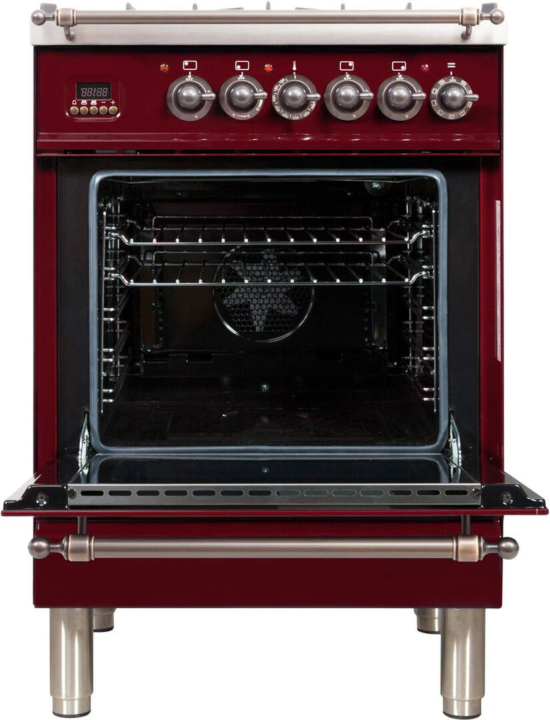 ILVE 24" Nostalgie - Dual Fuel Range with 4 Sealed Burners - 2.44 cu. ft. Oven - Bronze Trim in Burgundy (UPN60DMPRBY) Ranges ILVE 