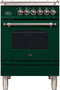 ILVE 24-Inch Nostalgie - Dual Fuel Range with 4 Sealed Burners - 2.44 cu. ft. Oven - Bronze Trim in Emerald Green (UPN60DMPVSY)