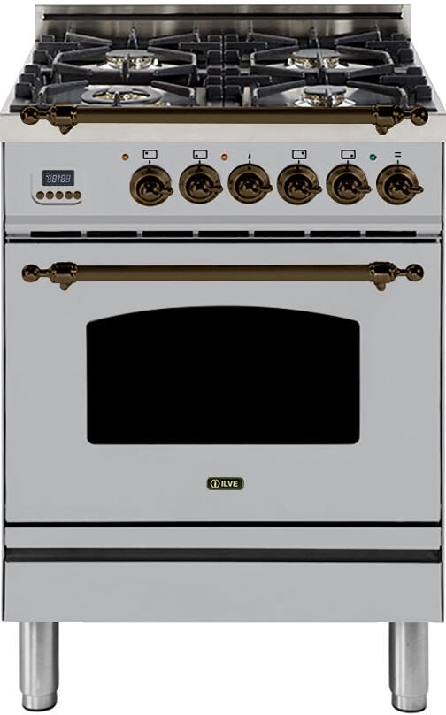 ILVE 24" Nostalgie - Dual Fuel Range with 4 Sealed Burners - 2.44 cu. ft. Oven - Bronze Trim in Stainless Steel (UPN60DMPIY) Ranges ILVE 