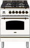 ILVE 24-Inch Nostalgie - Dual Fuel Range with 4 Sealed Burners - 2.44 cu. ft. Oven - Bronze Trim in White (UPN60DMPBY)