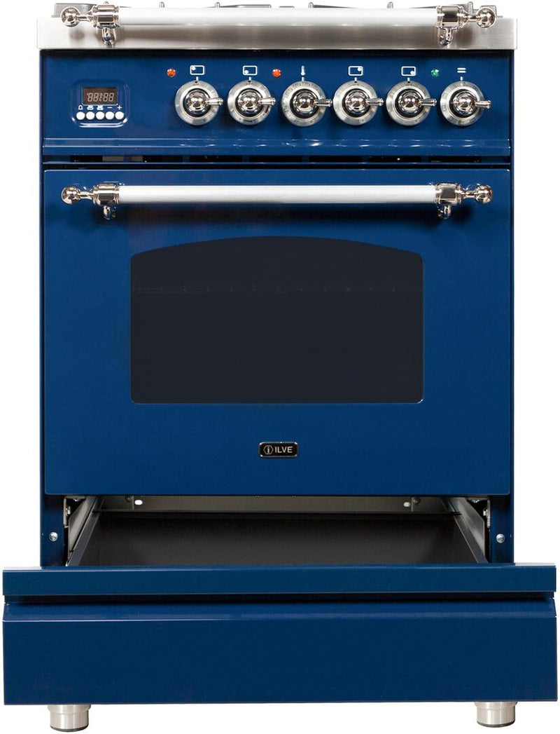 ILVE 24" Nostalgie - Dual Fuel Range with 4 Sealed Burners - 2.44 cu. ft. Oven - Chrome Trim in Blue (UPN60DMPBLX) Ranges ILVE 