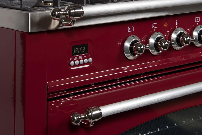 ILVE 24" Nostalgie - Dual Fuel Range with 4 Sealed Burners - 2.44 cu. ft. Oven - Chrome Trim in Burgundy (UPN60DMPRBX) Ranges ILVE 