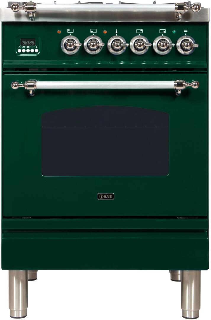 ILVE 24" Nostalgie - Dual Fuel Range with 4 Sealed Burners - 2.44 cu. ft. Oven - Chrome Trim in Emerald Green (UPN60DMPVSX) Ranges ILVE 